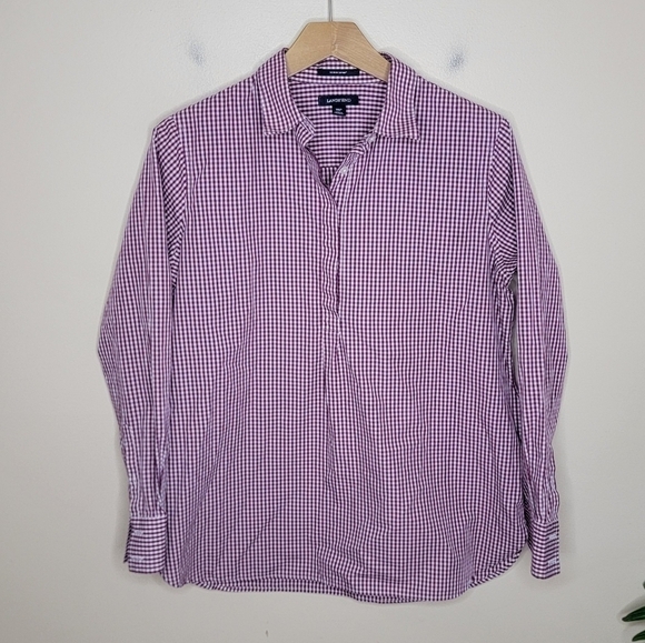 Lands' End | Petite Burgundy Gingham Check Collared Popover Shirt Size 10P - Picture 1 of 4